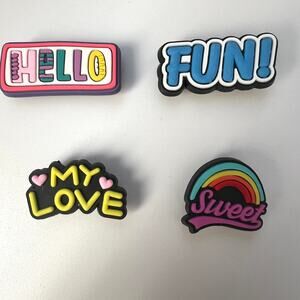 4 Piece Silicone Shoe Charms for Croc Style Shoes "Sayings"